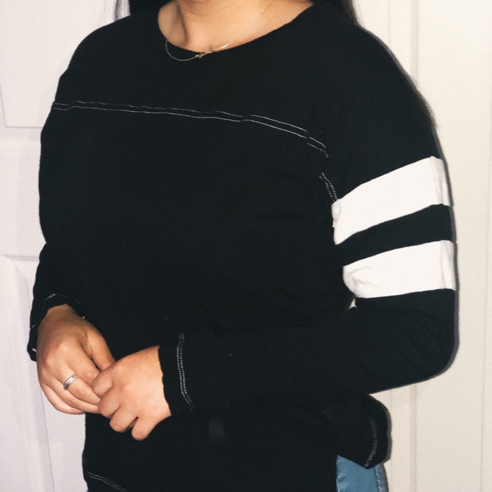 black and white varsity style long sleeve
